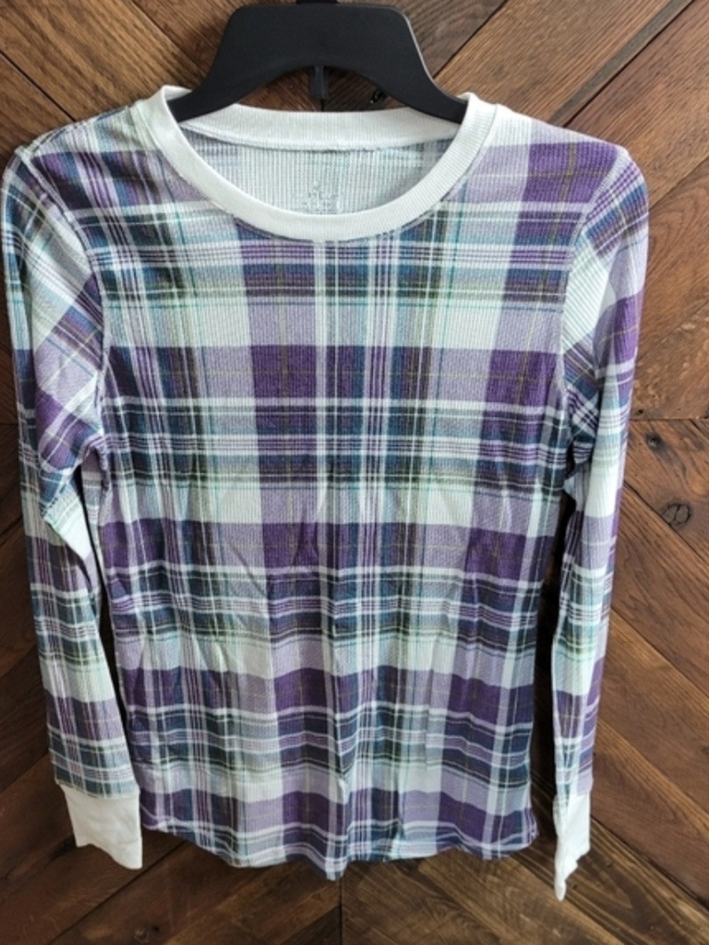 Cuddl Duds Purple and White Plaid Long-Sleeve Tee